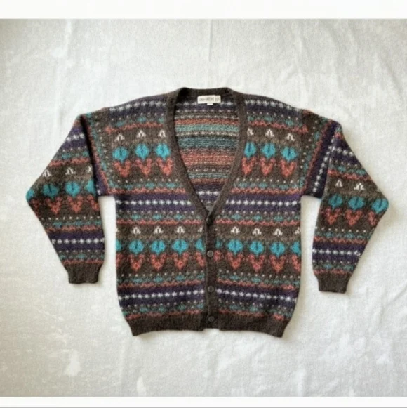 Vintage Southwestern Shaggy Mohair Cardigan Fuzzy 90s - Picture 1 of 10